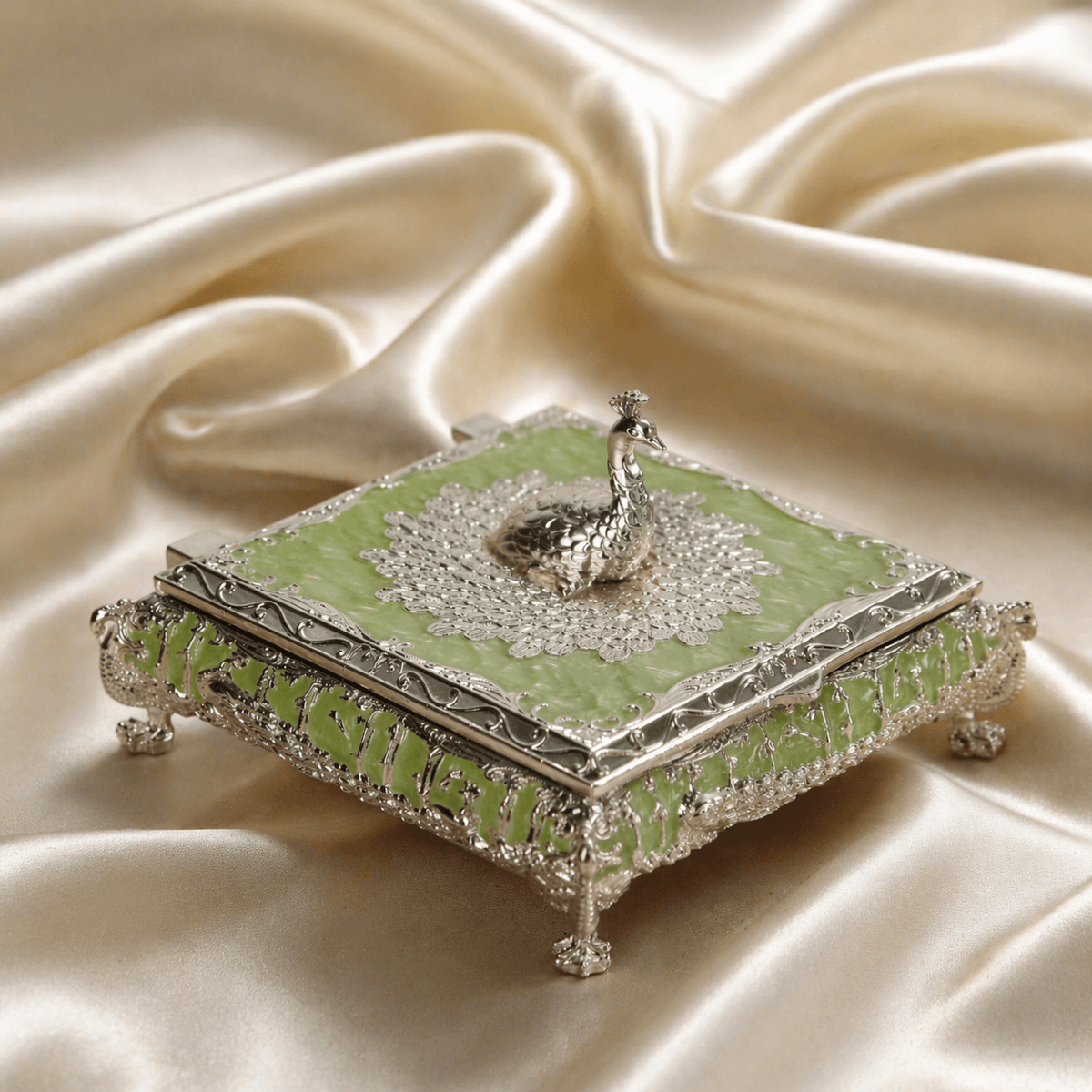 Silver Crest Peacock Box - Daamaira Home and Living Ltd
