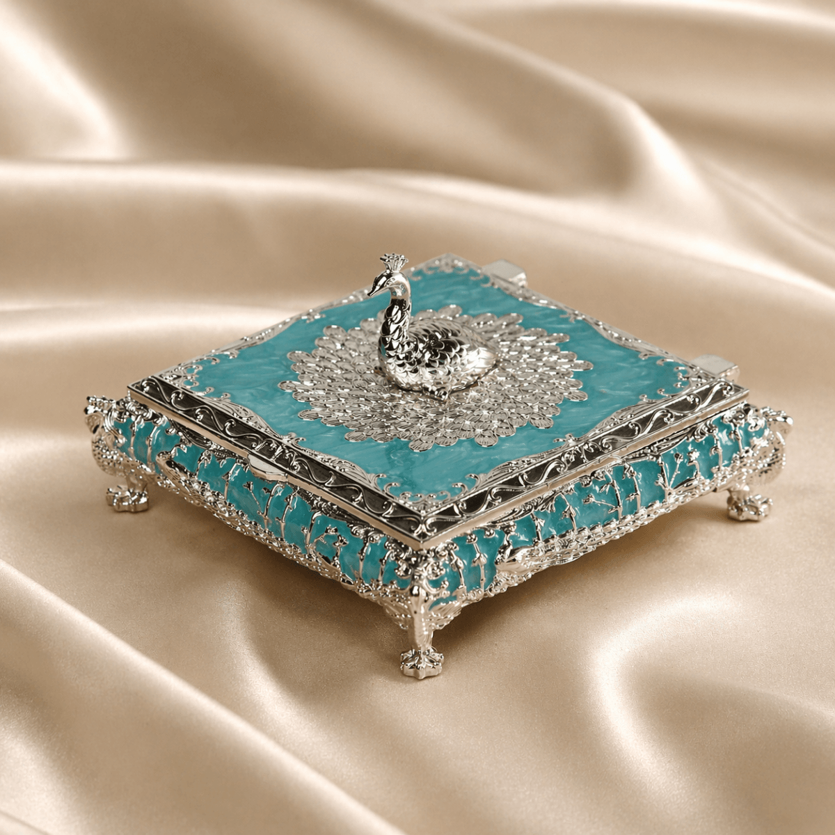 Silver Crest Peacock Box - Daamaira Home and Living Ltd