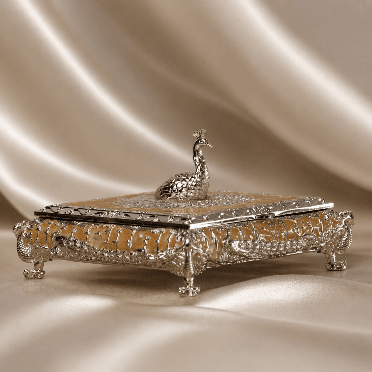 Silver Crest Peacock Box - Daamaira Home and Living Ltd