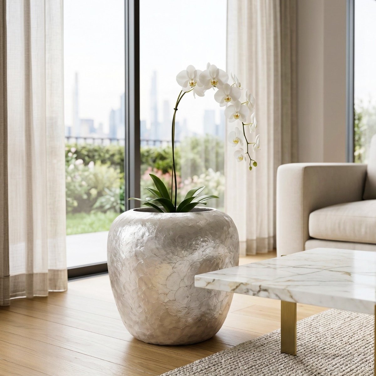 Silver Pearl Shell Planter - Small (48.2cm) - Daamaira Home and Living Ltd