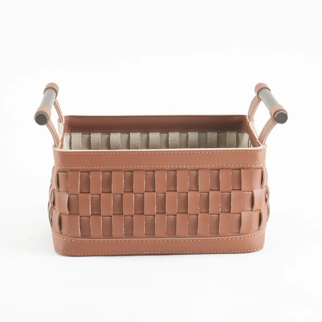 Wicker Storage Box Soiree Leather Basket - Brown Large - Daamaira Home and Living Ltd