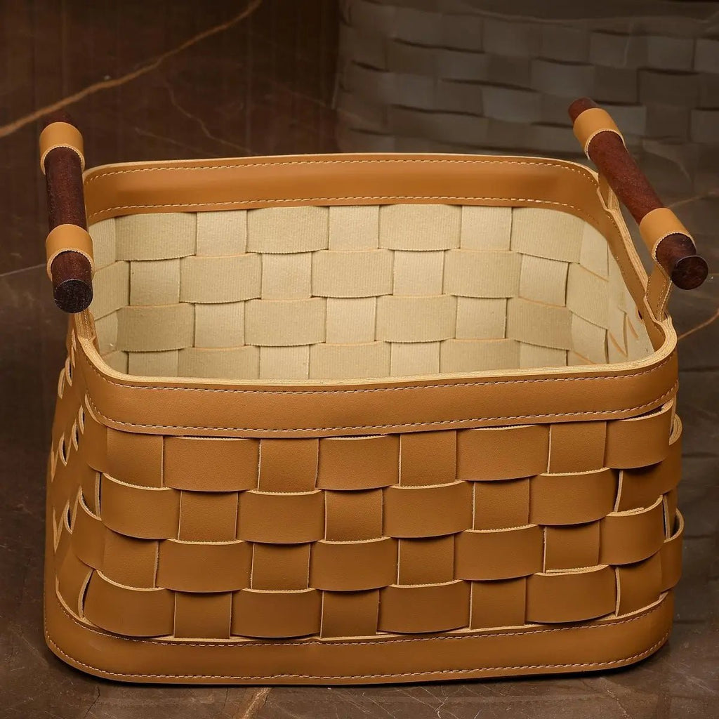 Wicker Storage Box Soiree Leather Basket - Brown Large - Daamaira Home and Living Ltd