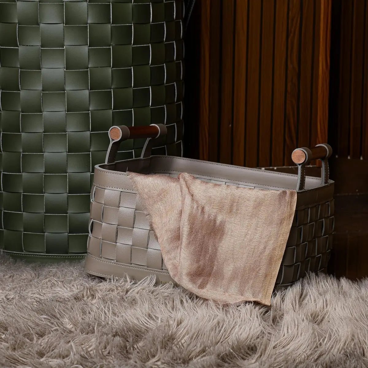Wicker Storage Box Soiree Leather Basket - Grey - Daamaira Home and Living Ltd