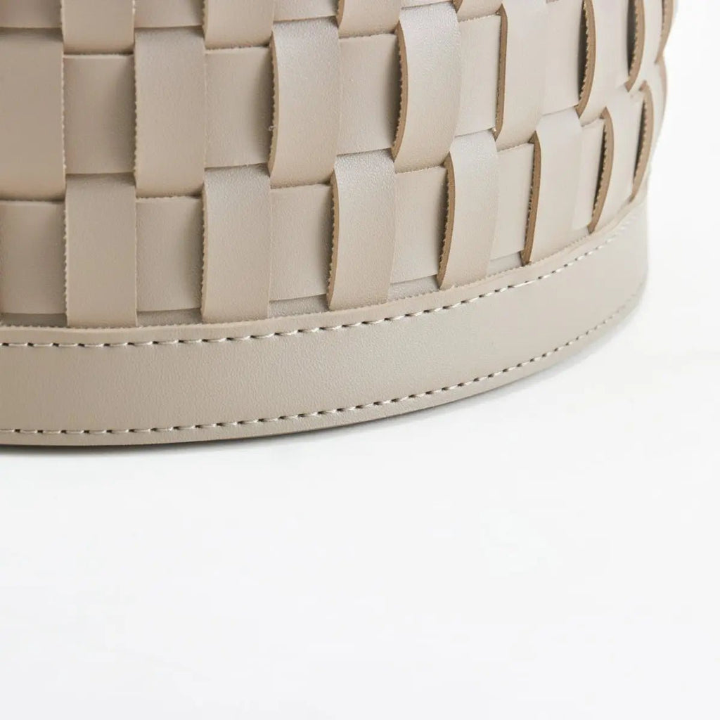Wicker Storage Box Soiree Round Leather Basket - Daamaira Home and Living Ltd