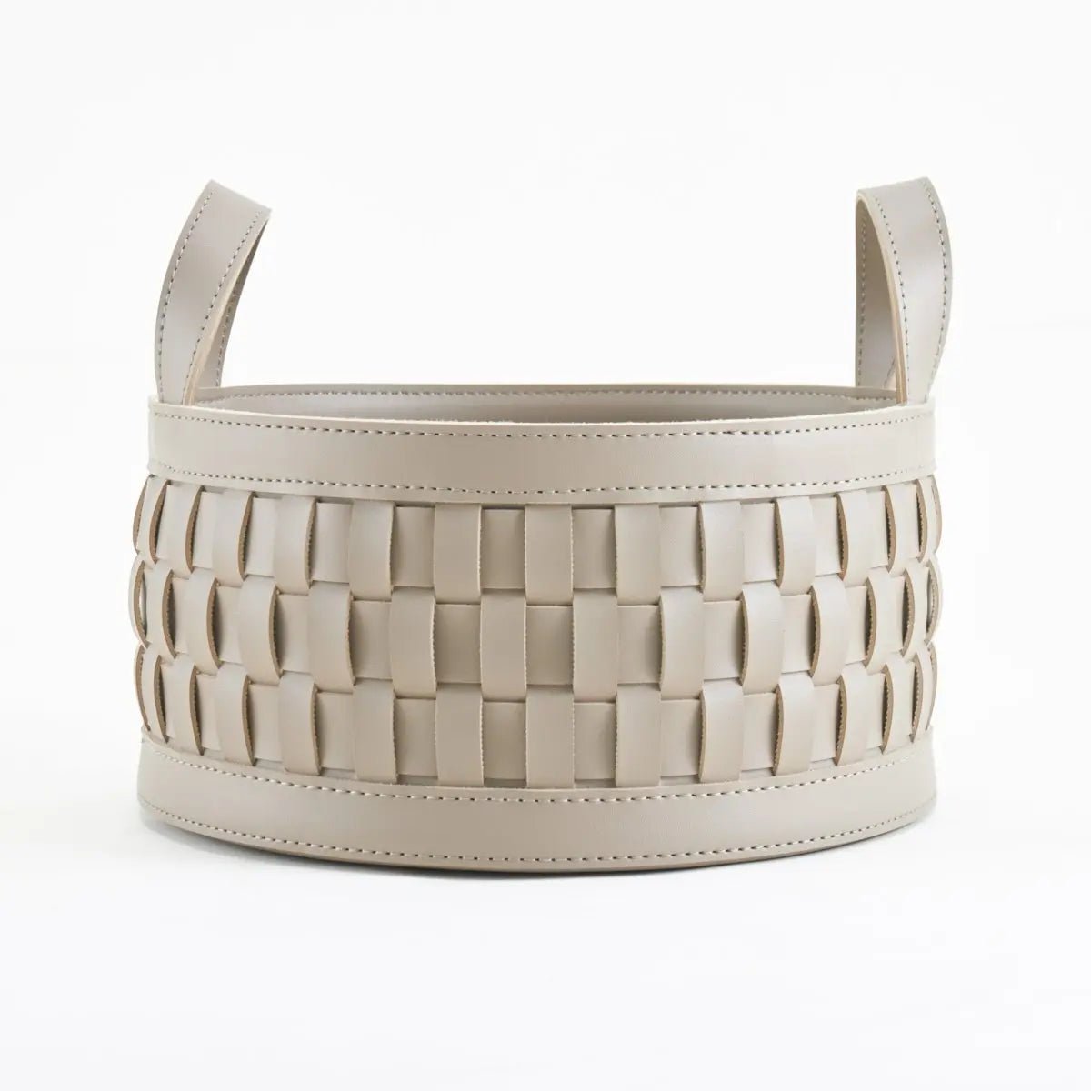 Wicker Storage Box Soiree Round Leather Basket - Daamaira Home and Living Ltd